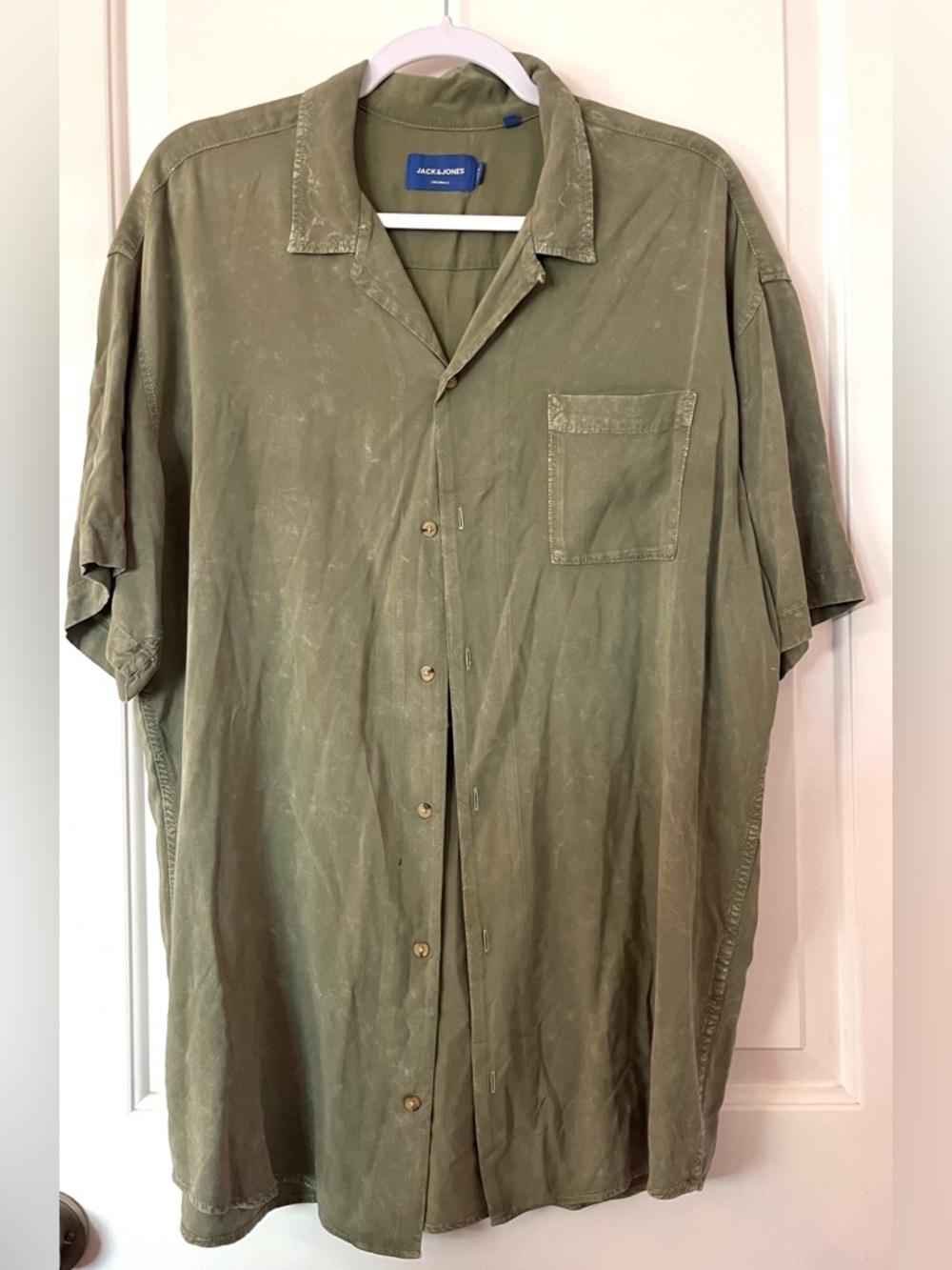 Jack & Jones Olive Green Short-Sleeve Button-Down Camp Shirt